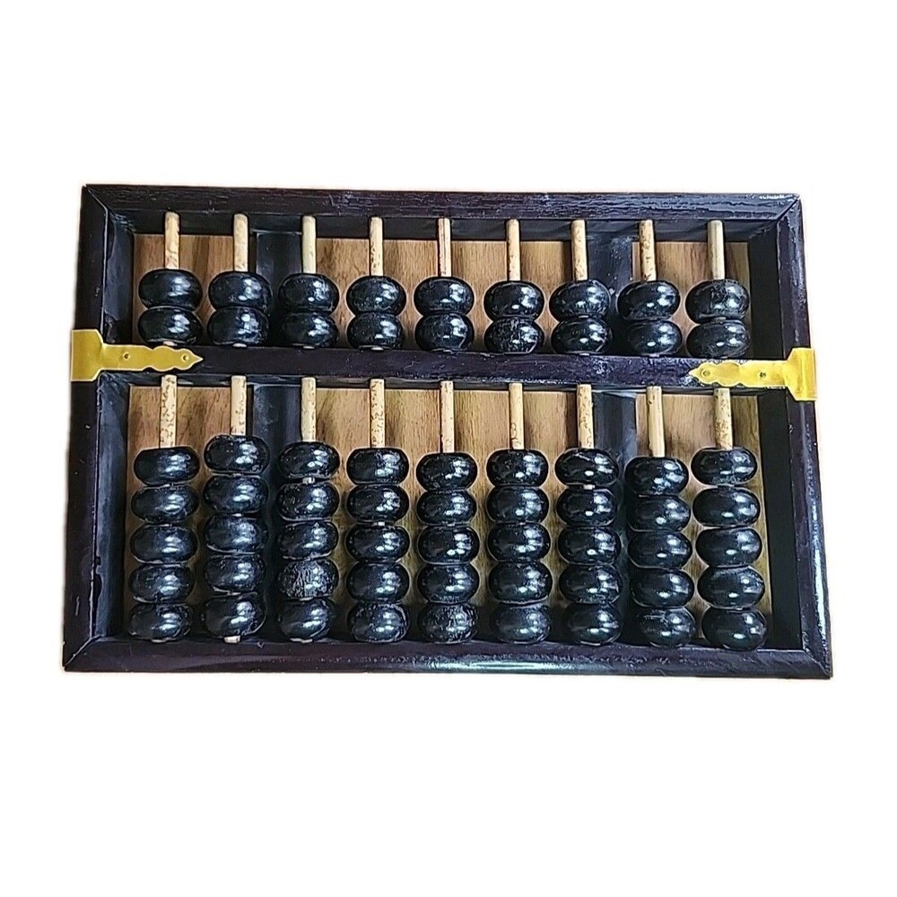 Vintage Lotus Flower Brand Abacus- 9 Rows-63 beads- Bamboo and Black 11"x7"